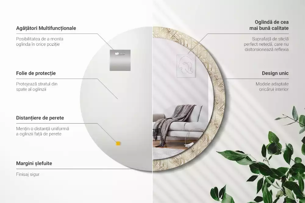 Kulaté zrcadlo s potiskem Art deco kompozice