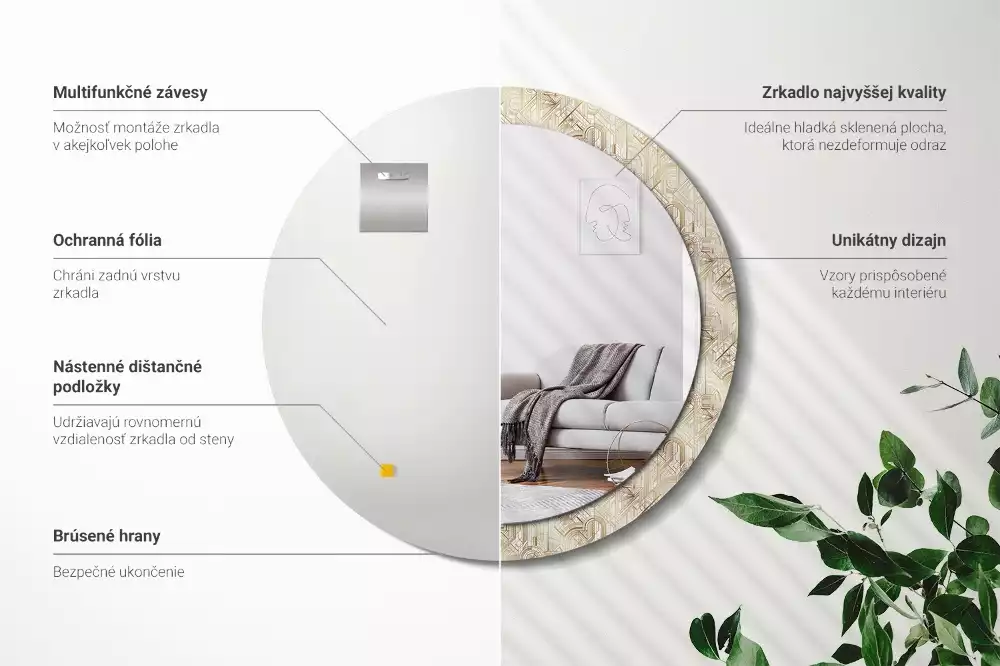 Kulaté zrcadlo s potiskem Art deco kompozice