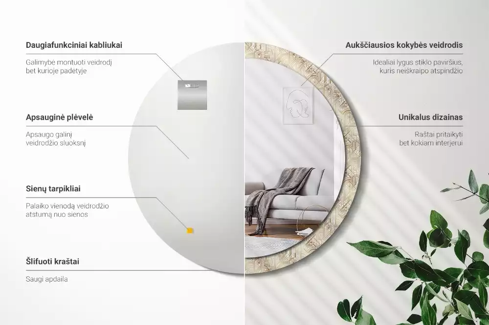 Kulaté zrcadlo s potiskem Art deco kompozice