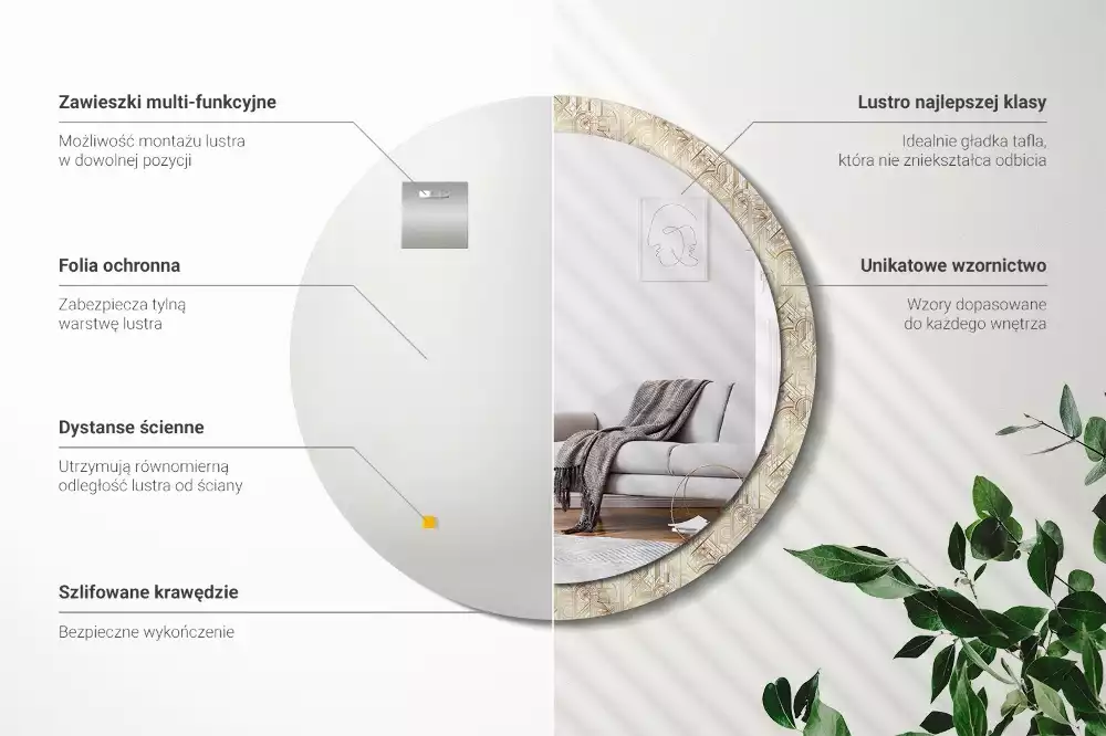 Kulaté zrcadlo s potiskem Art deco kompozice