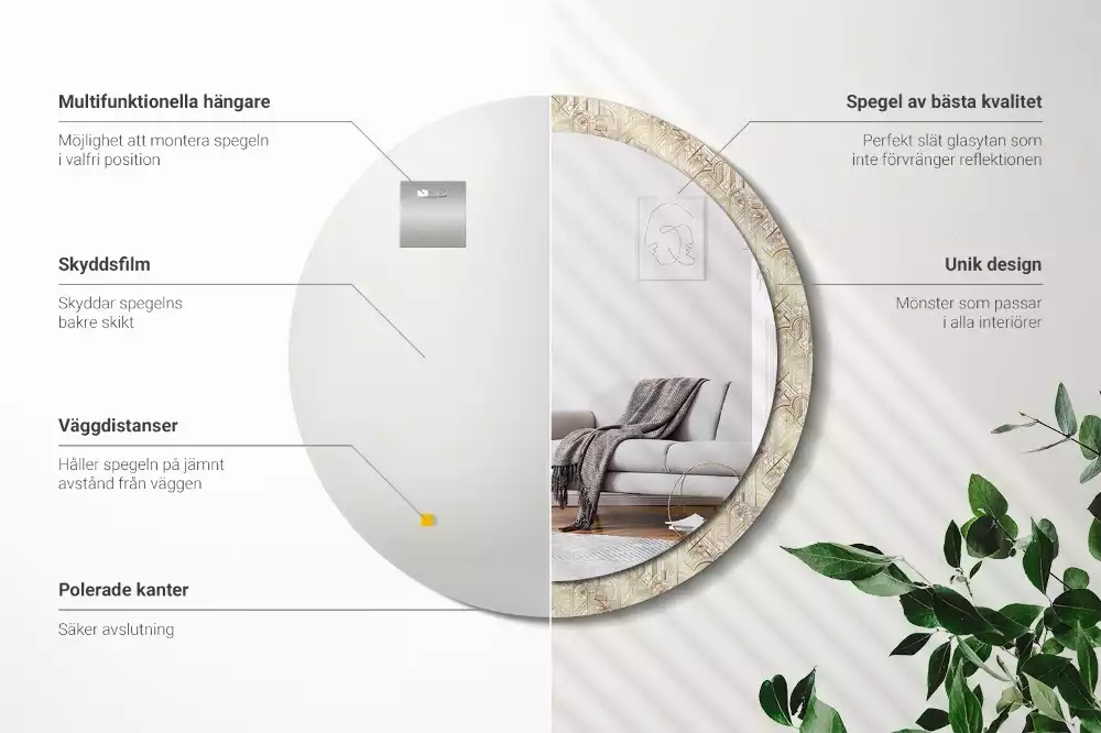 Kulaté zrcadlo s potiskem Art deco kompozice