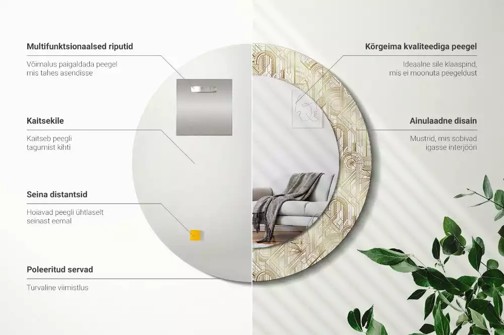 Kulaté zrcadlo s potiskem Art deco kompozice