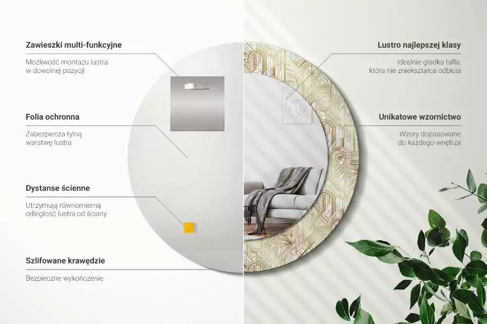 Kulaté zrcadlo s potiskem Art deco kompozice