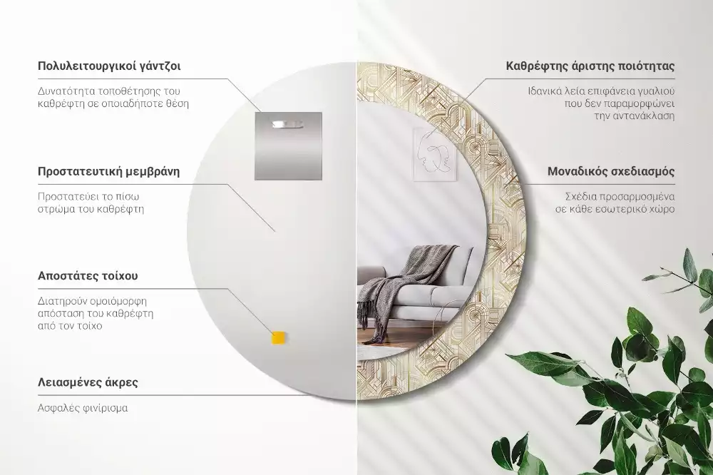 Kulaté zrcadlo s potiskem Art deco kompozice