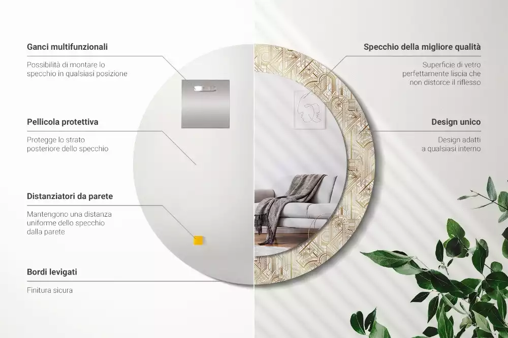 Kulaté zrcadlo s potiskem Art deco kompozice