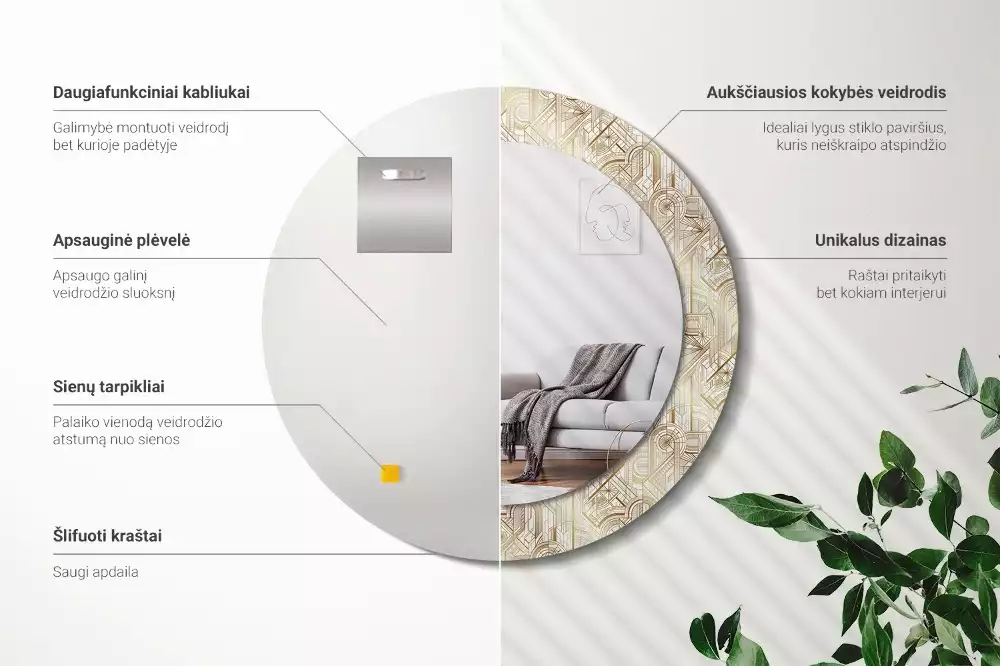 Kulaté zrcadlo s potiskem Art deco kompozice