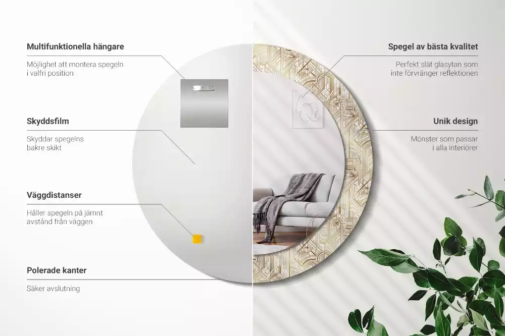 Kulaté zrcadlo s potiskem Art deco kompozice