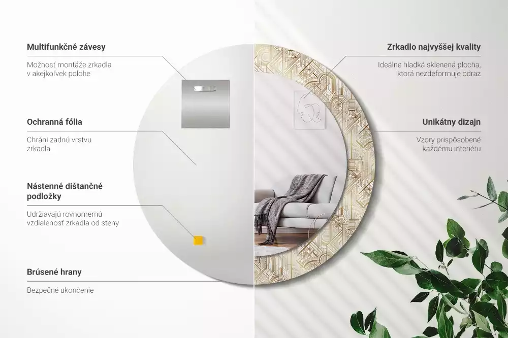 Kulaté zrcadlo s potiskem Art deco kompozice