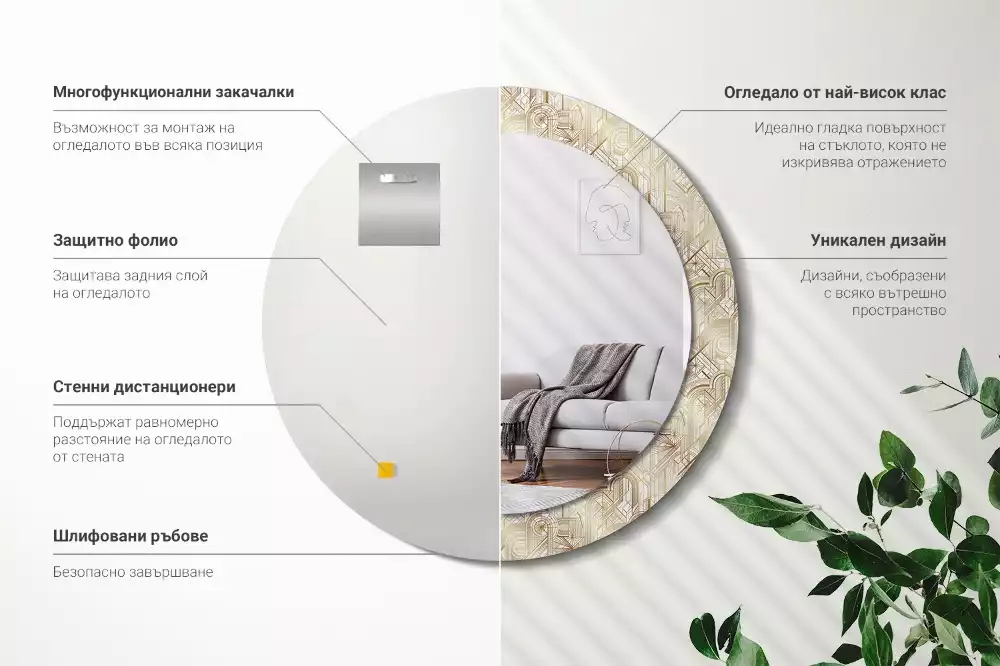 Kulaté zrcadlo s potiskem Art deco kompozice