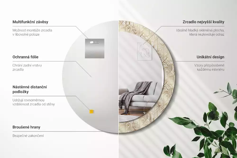 Kulaté zrcadlo s potiskem Art deco kompozice