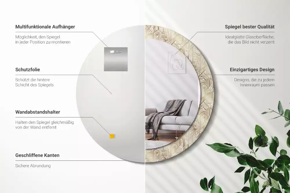 Kulaté zrcadlo s potiskem Art deco kompozice