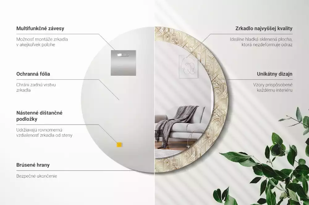 Kulaté zrcadlo s potiskem Art deco kompozice