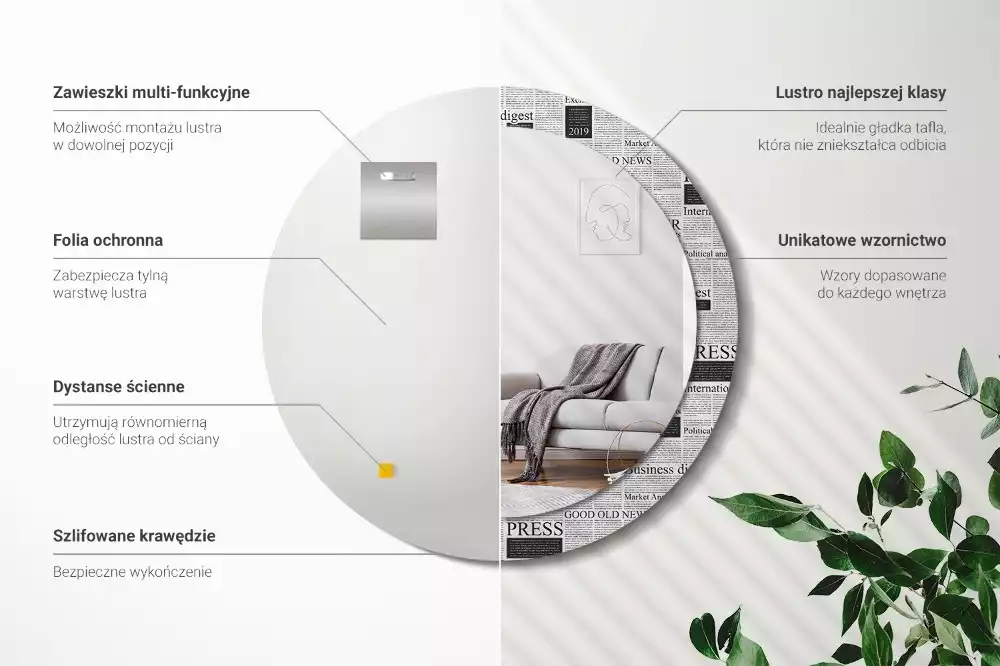 Kulaté zrcadlo s potiskem Noviny