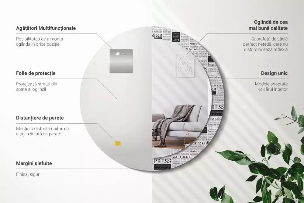 Kulaté zrcadlo s potiskem Noviny