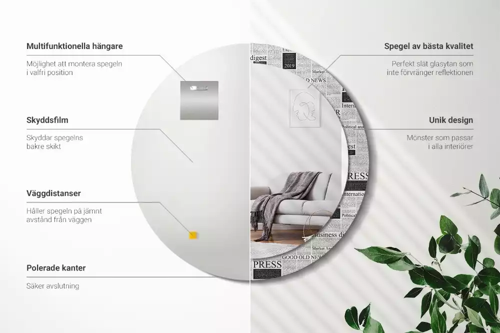 Kulaté zrcadlo s potiskem Noviny