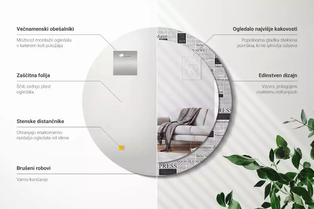 Kulaté zrcadlo s potiskem Noviny