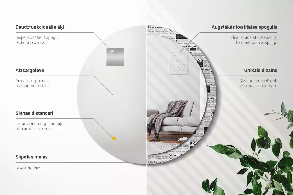 Kulaté zrcadlo s potiskem Noviny