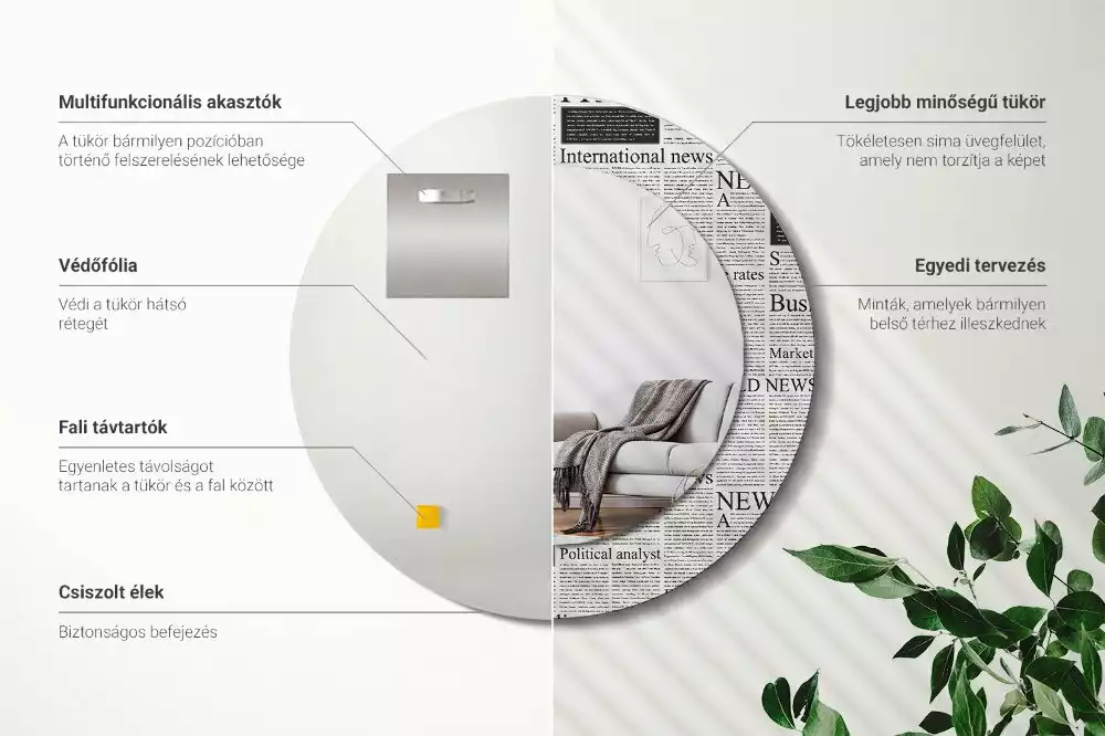 Kulaté zrcadlo s potiskem Noviny