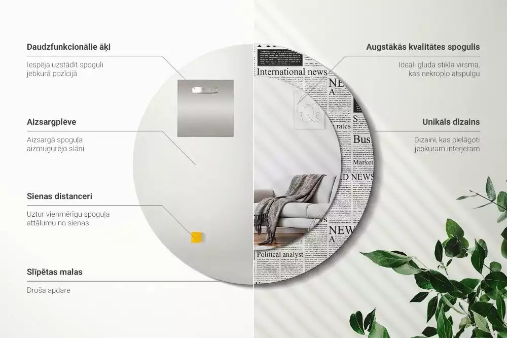 Kulaté zrcadlo s potiskem Noviny