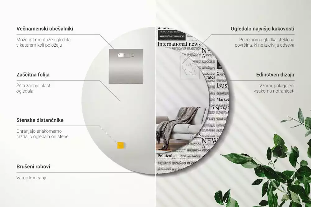 Kulaté zrcadlo s potiskem Noviny