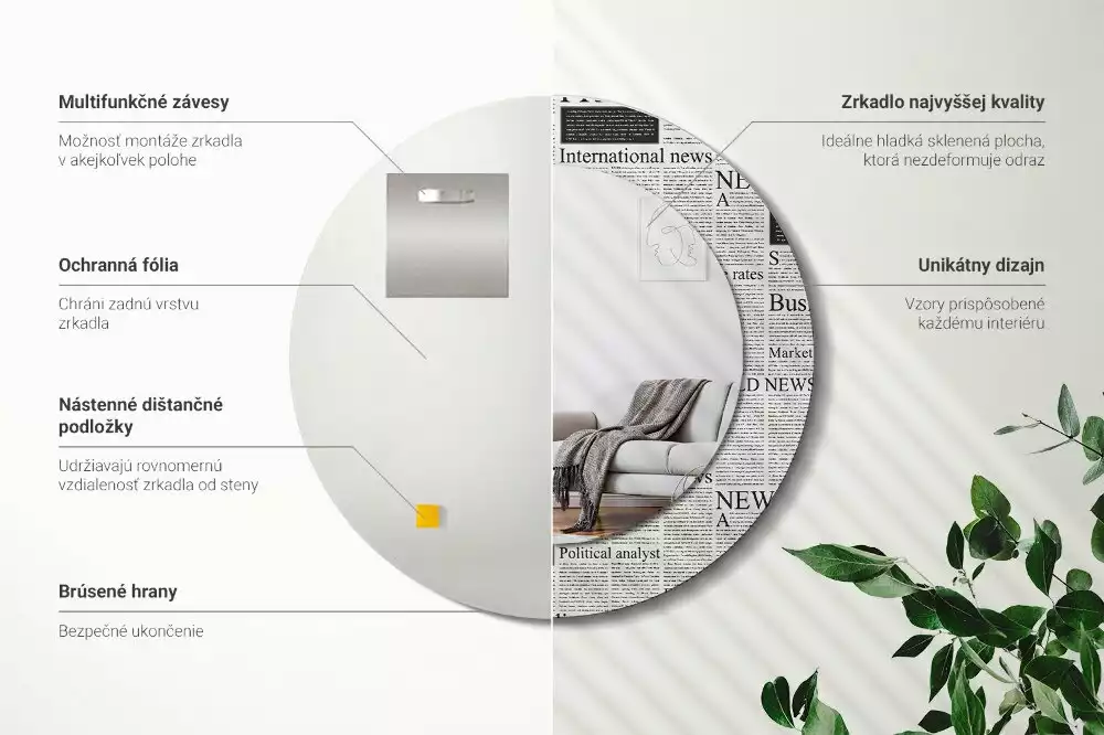 Kulaté zrcadlo s potiskem Noviny