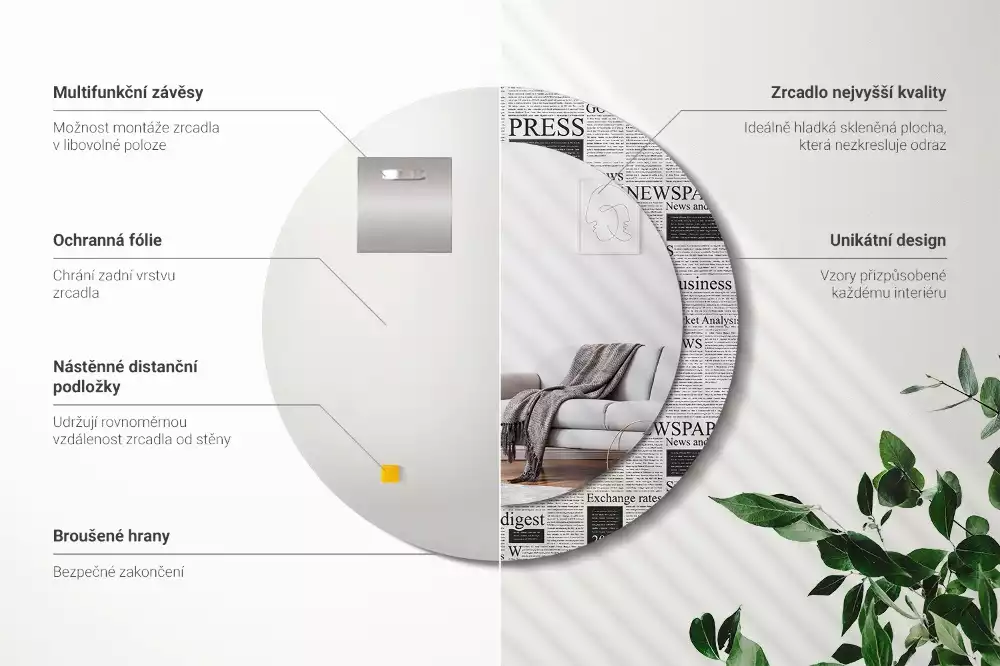 Kulaté zrcadlo s potiskem Noviny