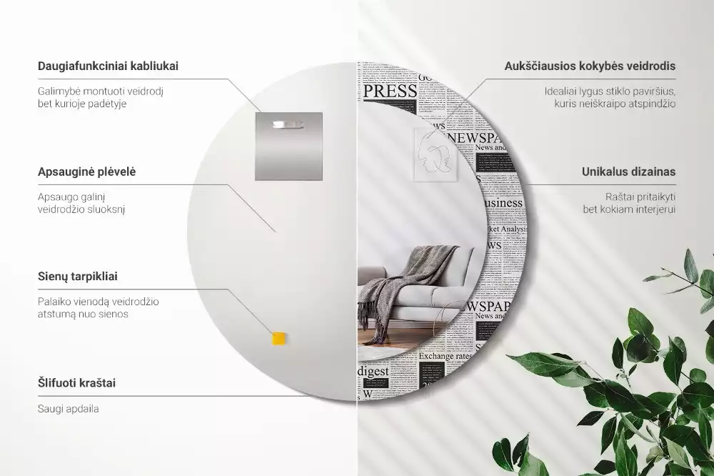 Kulaté zrcadlo s potiskem Noviny