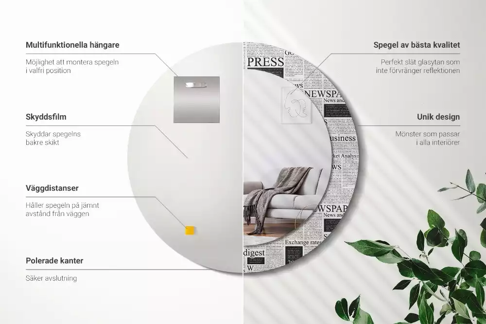 Kulaté zrcadlo s potiskem Noviny