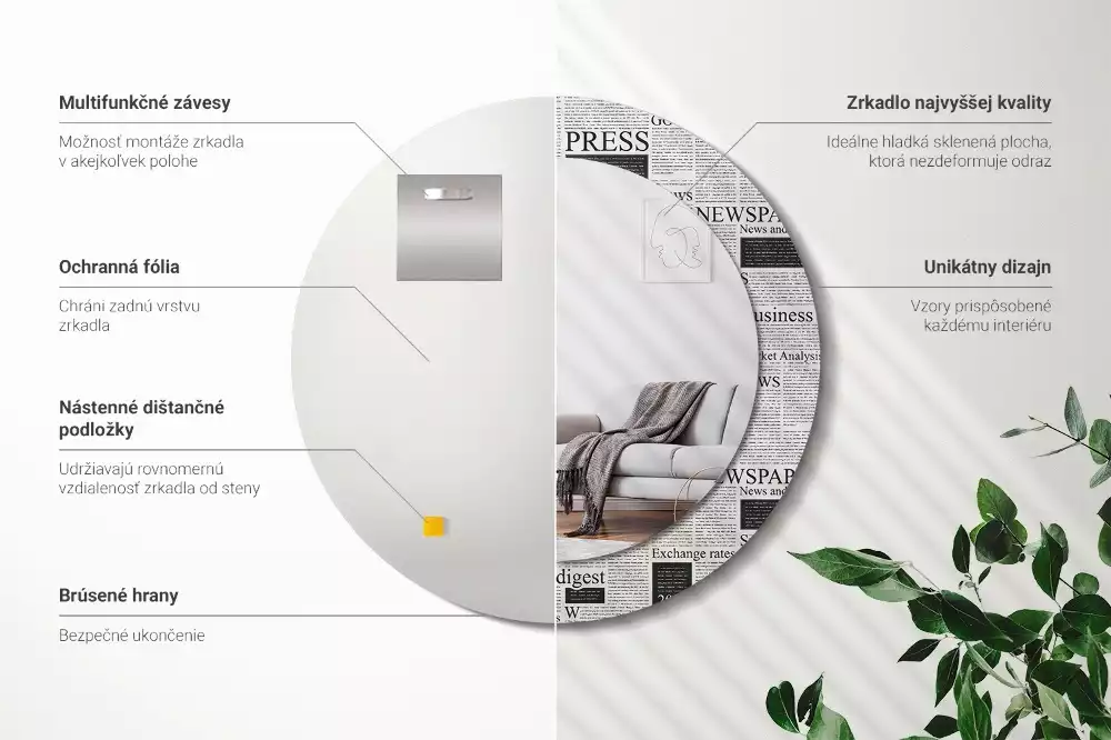 Kulaté zrcadlo s potiskem Noviny