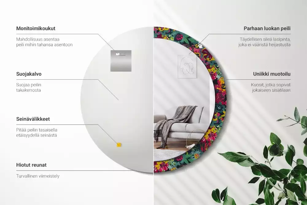 Kulaté zrcadlo s potiskem Malované květiny