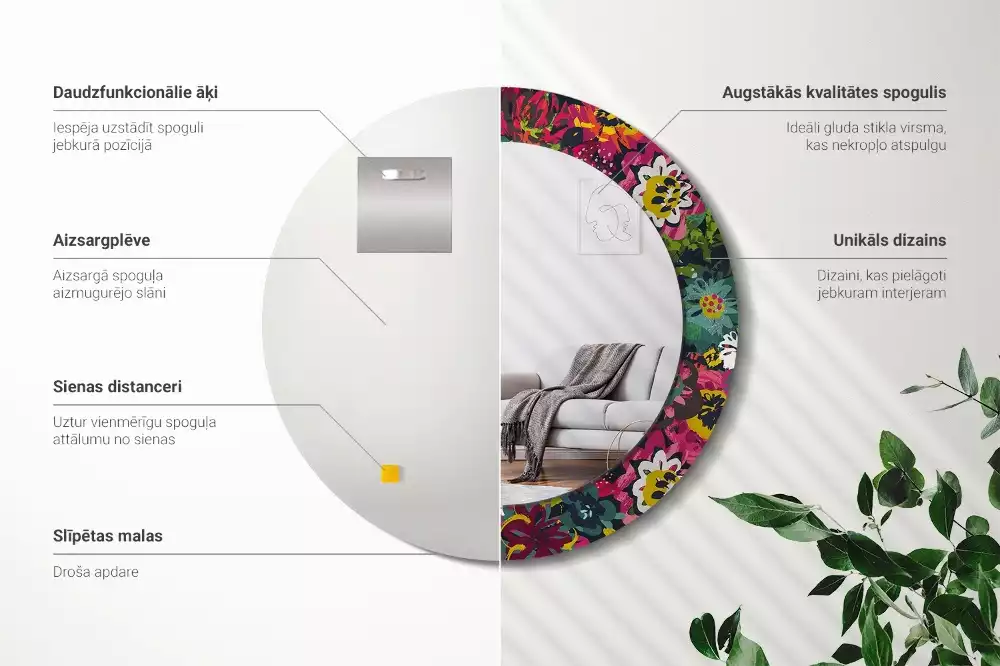 Kulaté zrcadlo s potiskem Malované květiny