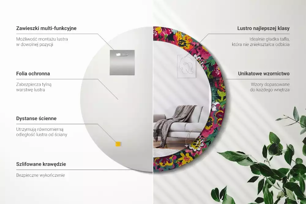 Kulaté zrcadlo s potiskem Malované květiny