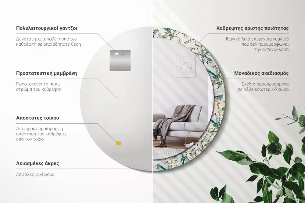 Kulaté zrcadlo s potiskem Akvarel květiny