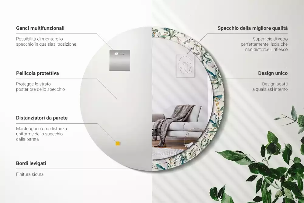 Kulaté zrcadlo s potiskem Akvarel květiny