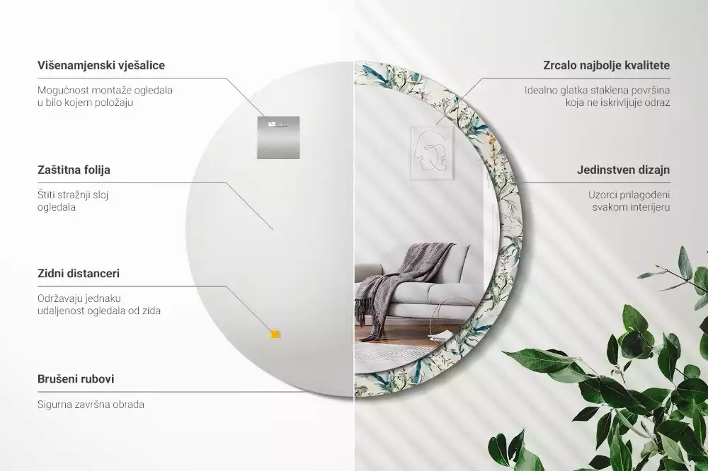 Kulaté zrcadlo s potiskem Akvarel květiny