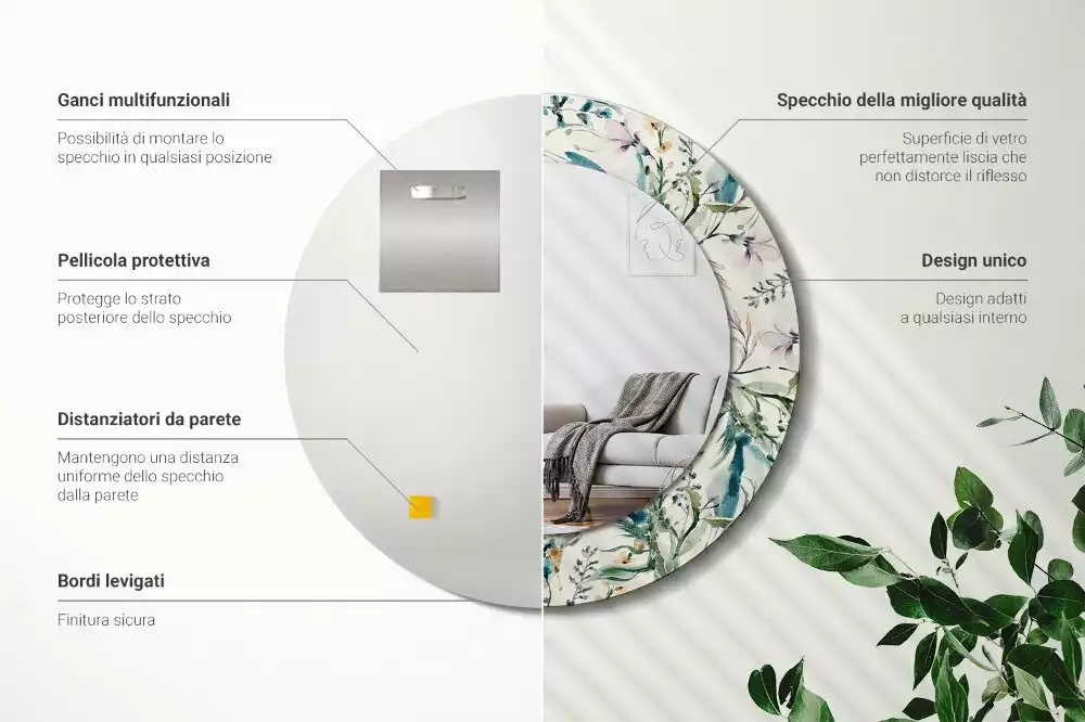 Kulaté zrcadlo s potiskem Akvarel květiny