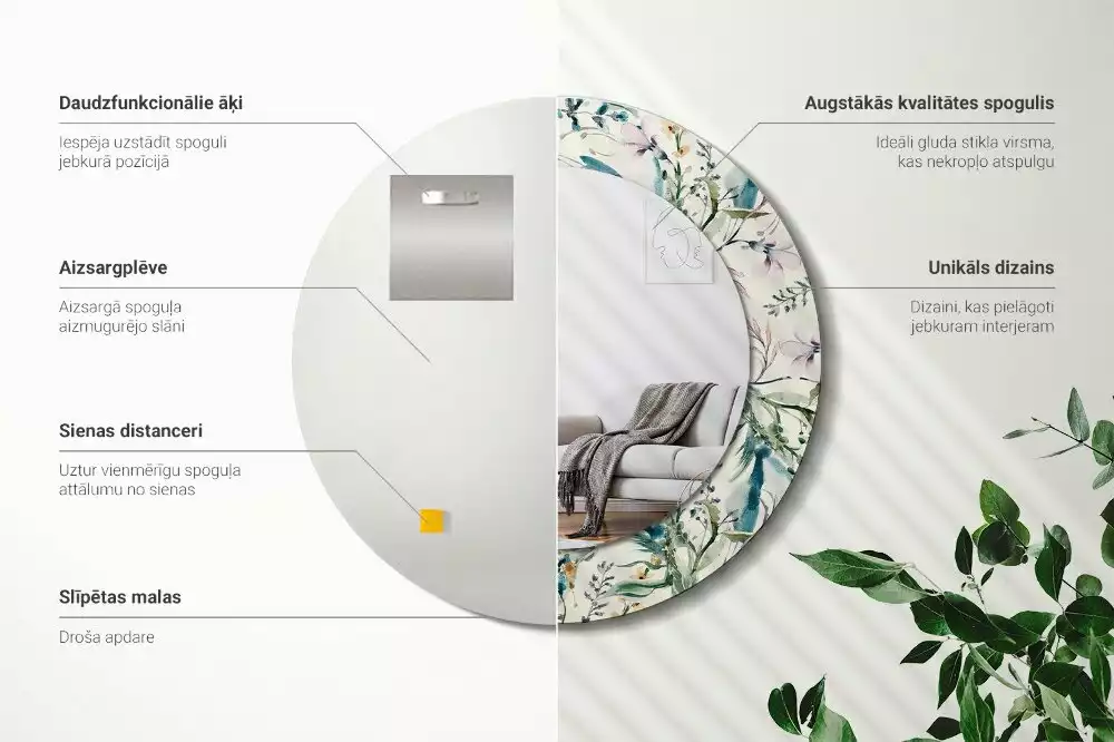 Kulaté zrcadlo s potiskem Akvarel květiny