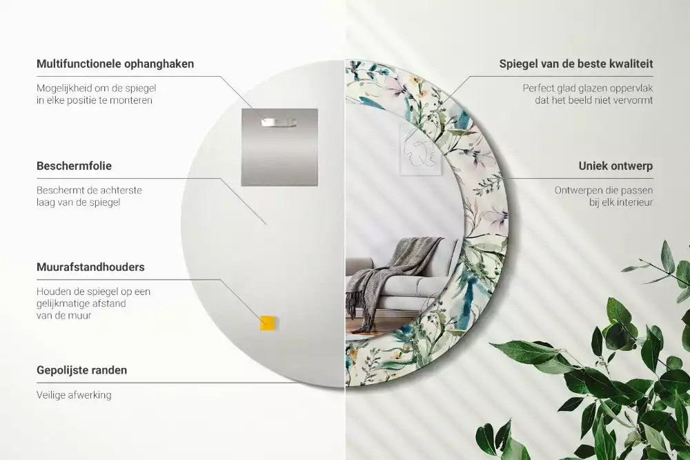 Kulaté zrcadlo s potiskem Akvarel květiny