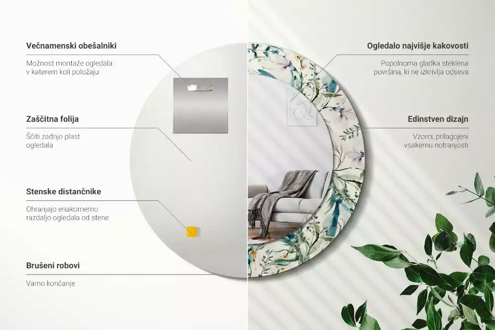 Kulaté zrcadlo s potiskem Akvarel květiny