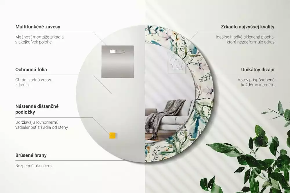 Kulaté zrcadlo s potiskem Akvarel květiny