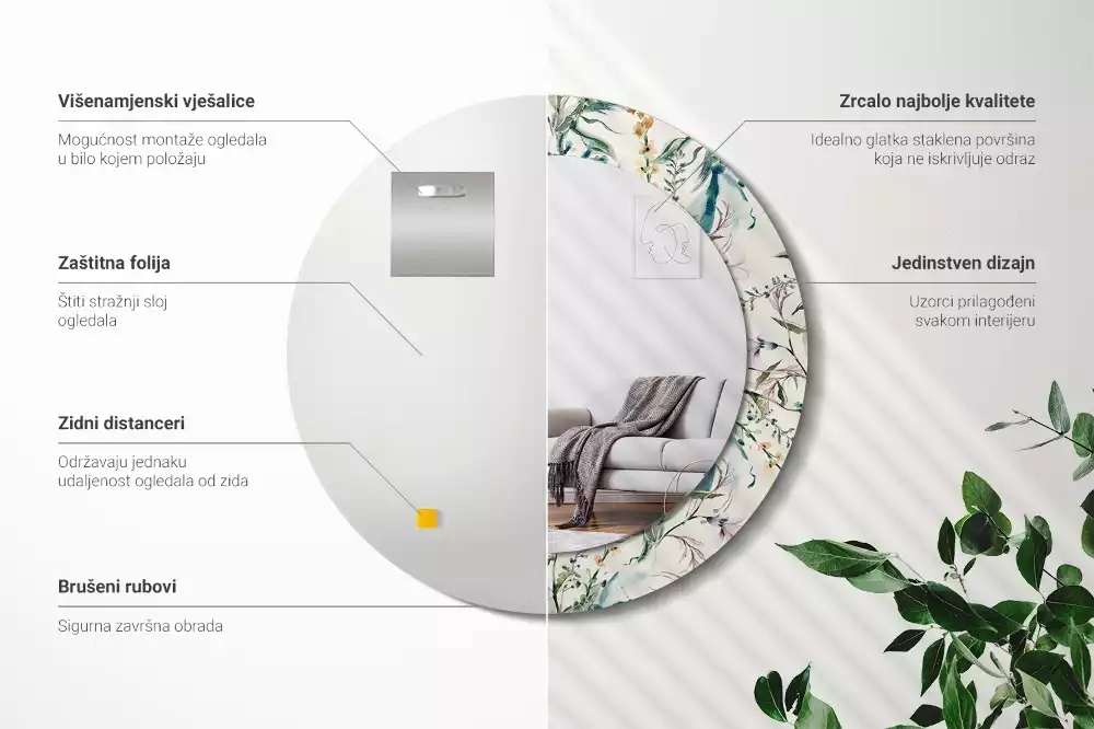 Kulaté zrcadlo s potiskem Akvarel květiny