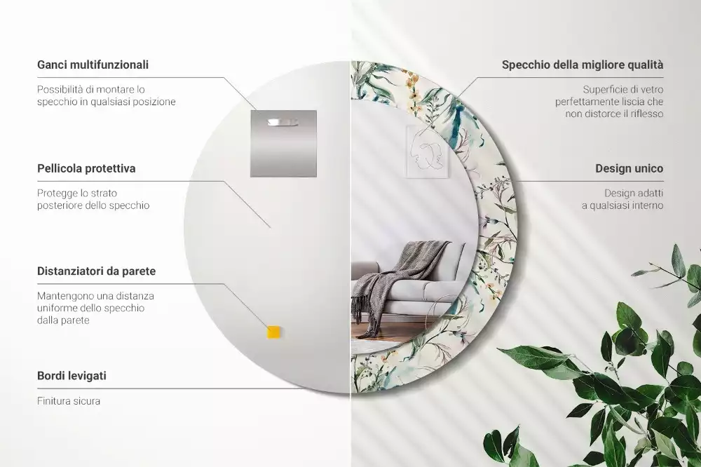 Kulaté zrcadlo s potiskem Akvarel květiny