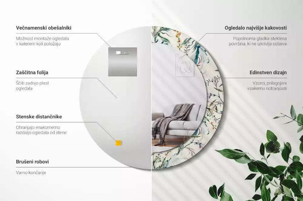 Kulaté zrcadlo s potiskem Akvarel květiny