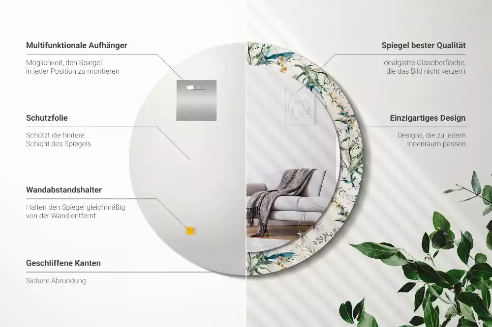 Kulaté zrcadlo s potiskem Akvarel květiny