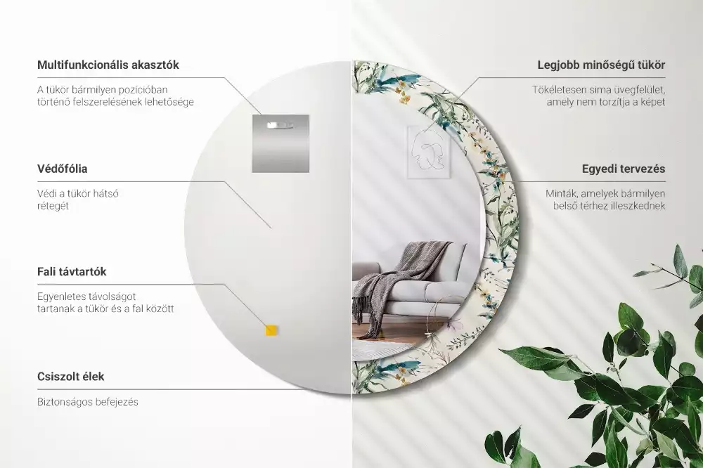 Kulaté zrcadlo s potiskem Akvarel květiny