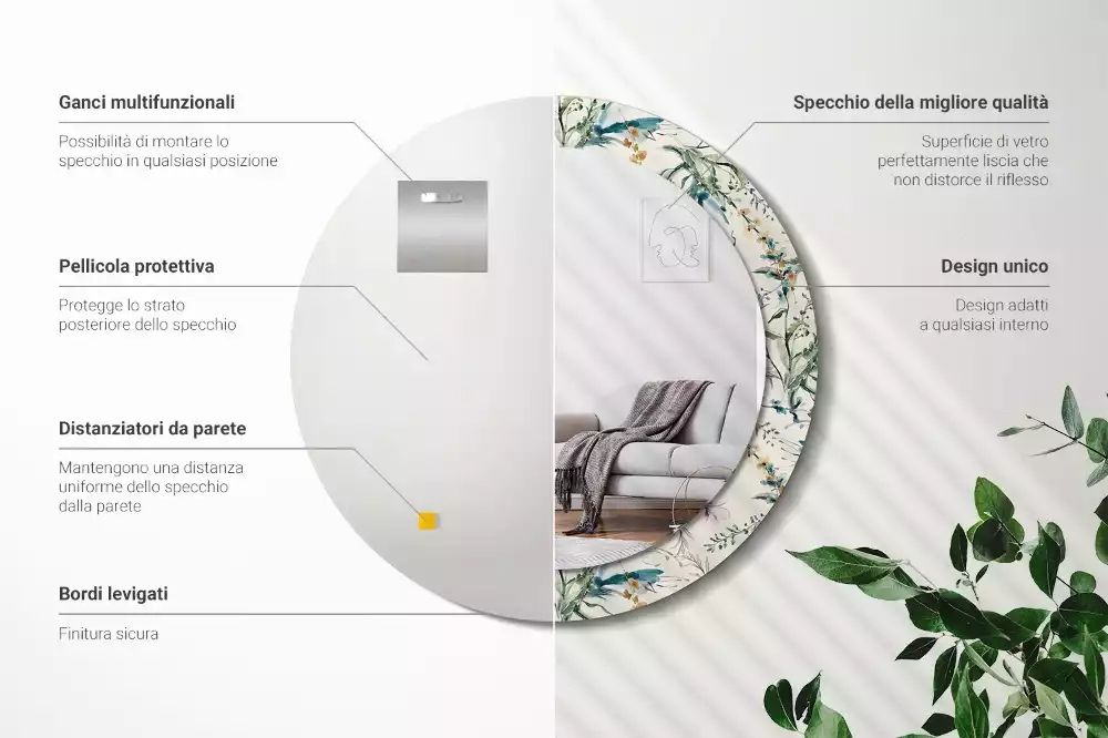 Kulaté zrcadlo s potiskem Akvarel květiny