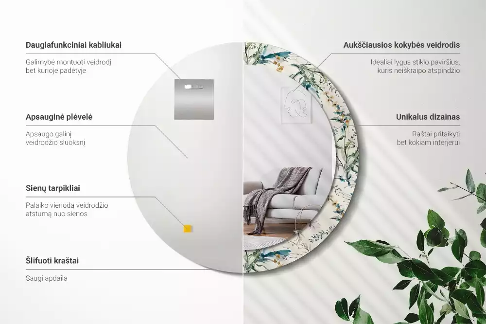 Kulaté zrcadlo s potiskem Akvarel květiny