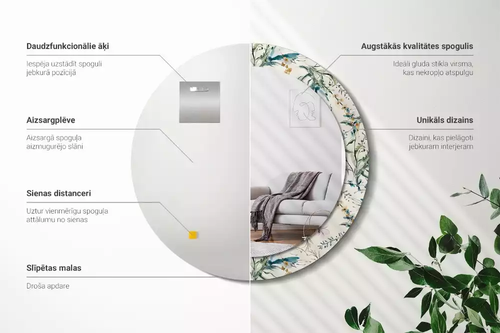 Kulaté zrcadlo s potiskem Akvarel květiny