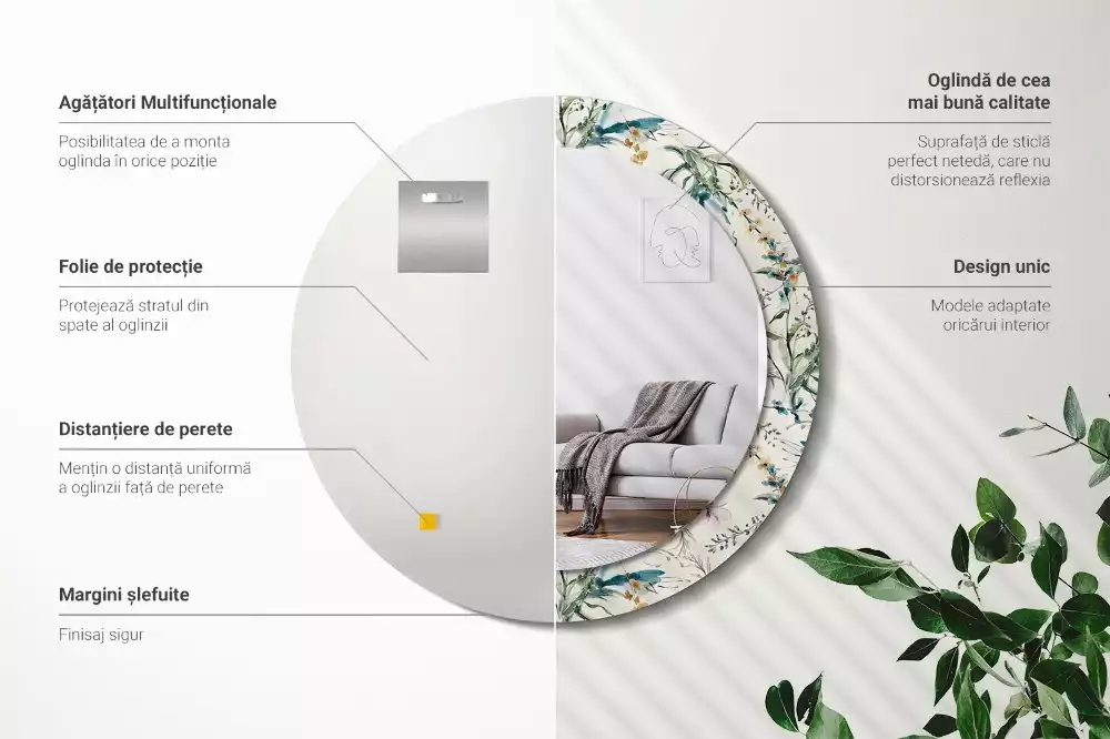 Kulaté zrcadlo s potiskem Akvarel květiny