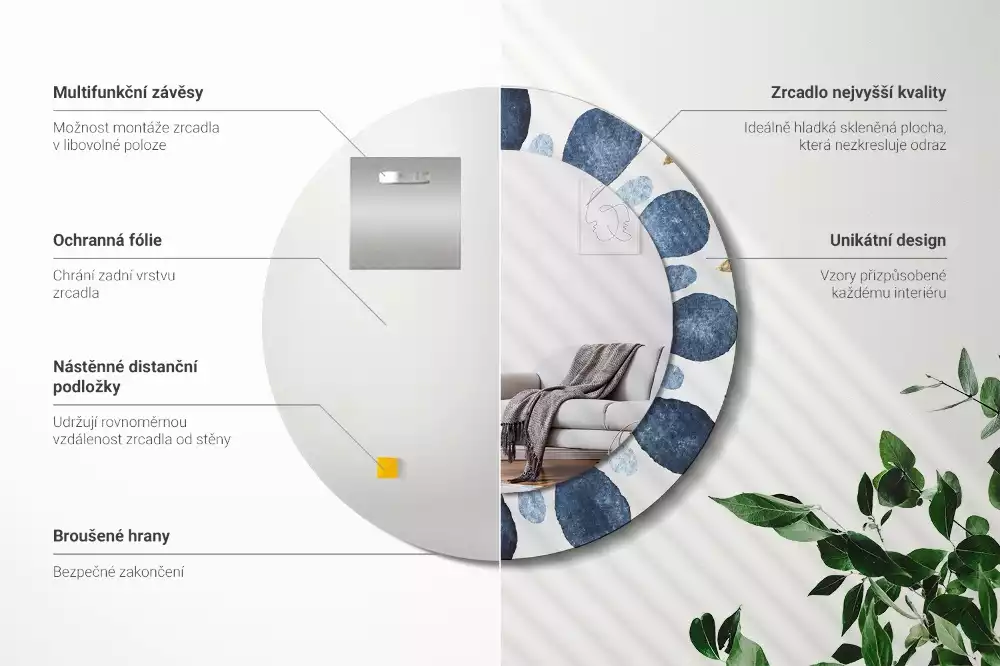 Kulaté zrcadlo s potiskem Měsíční mandala